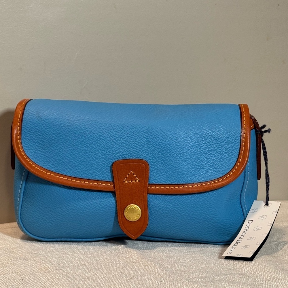 Dooney & Bourke Blue and Brown Leather East/West Flap Over Crossbody Bag